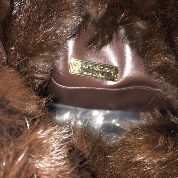 Stuart Weitzman dark brown leather crossbody bucket bag genuine mink fur trim - Picture 7 of 16